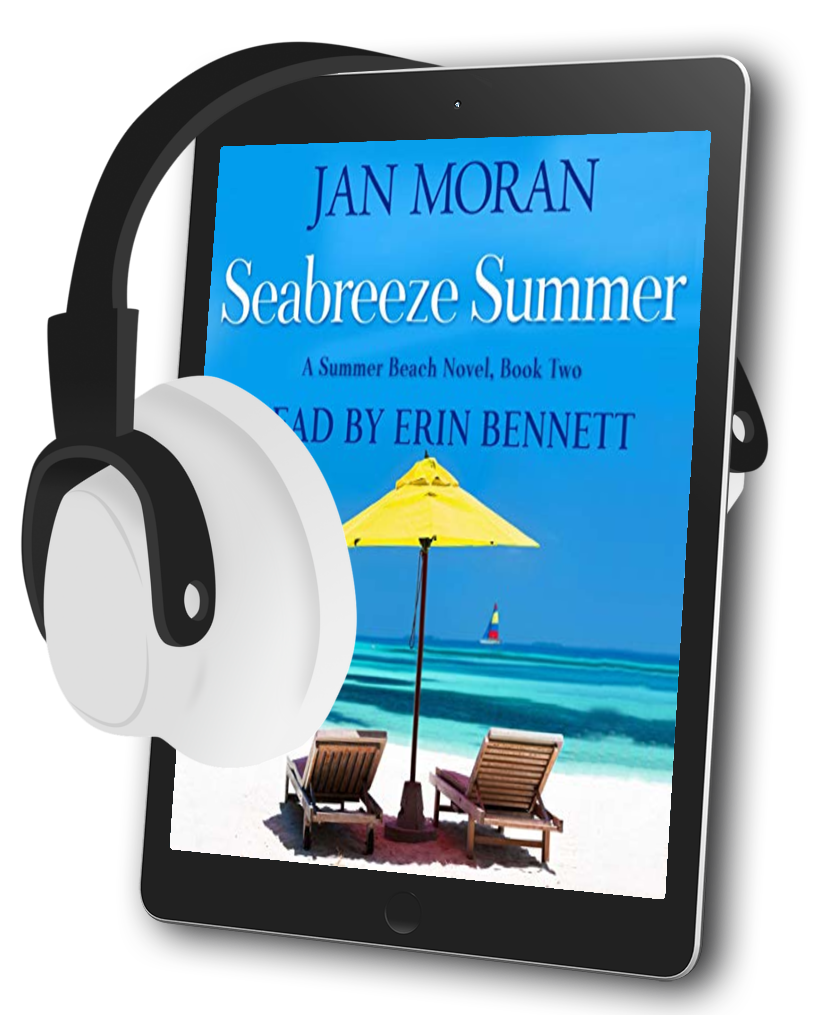 Seabreeze Summer Audiobook by Jan Moran and narrated by Erin Bennett, small town, Jan Moran, beach reads, clean and wholesome, clean romance, beach reads ebook, beach reads paperback, Mary Kay Andrews, Debbie Macomber, dating, beach saga, summer read, vacation, women, dating, love, romance, romantic, chick lit, fun, womens fiction, beach, holiday, friendship, relationships, California, Elin Hilderbrand, Mary Alice Monroe
